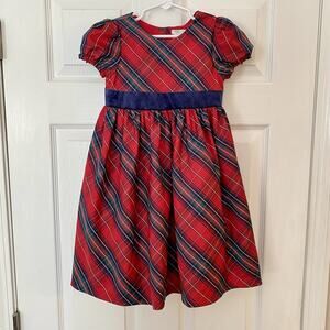Max Studio Kids Holiday Red Blue Green Plaid Dress With Bow Size 6 Christmas